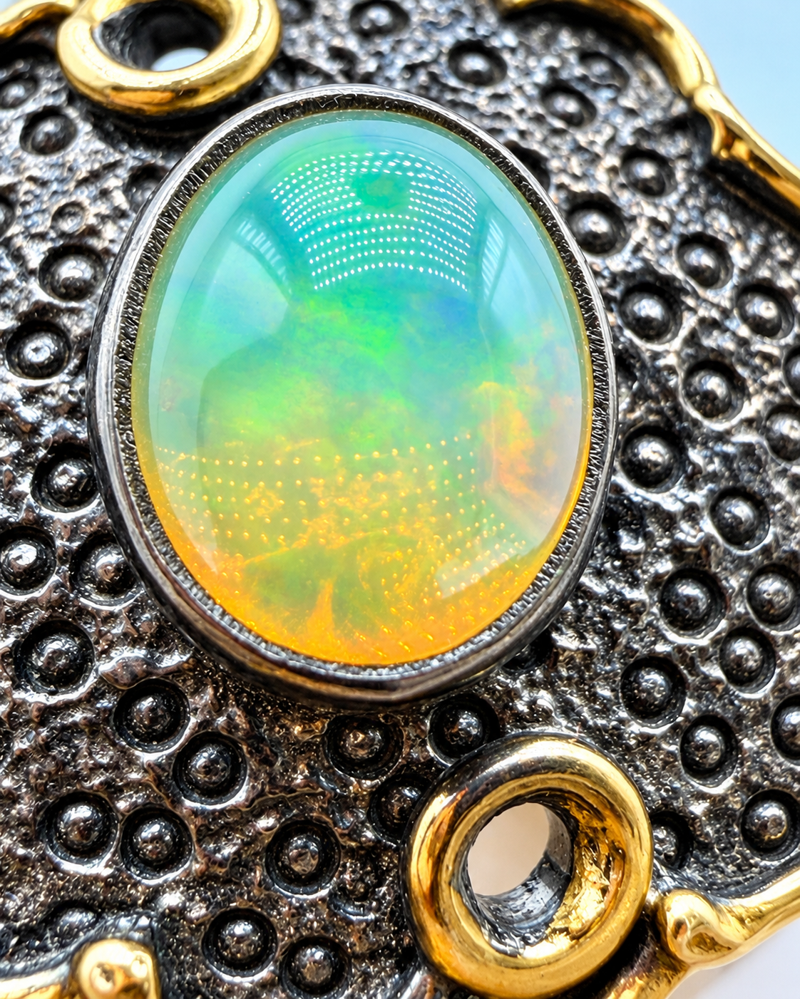 Rhodium Plated Silver Opal Ring with Gold Plated Accent – Size 6
