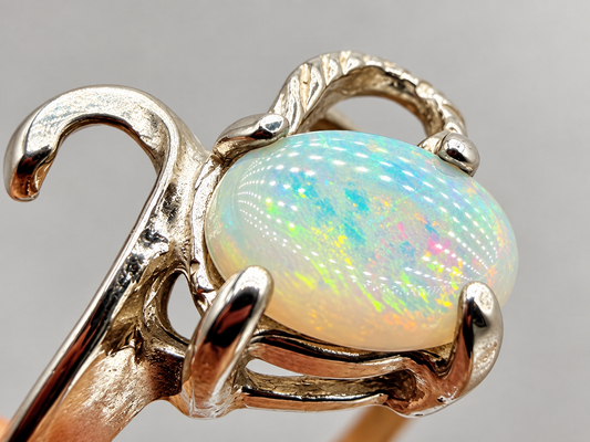 Sculptural Oval Opal Sterling Silver Ring – Size 5.5