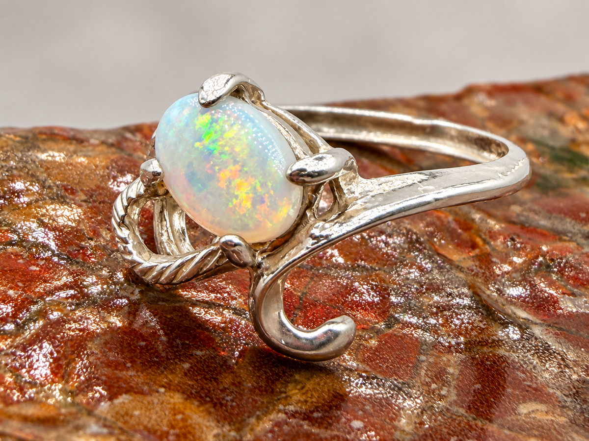 Sculptural Oval Opal Sterling Silver Ring – Size 5.5