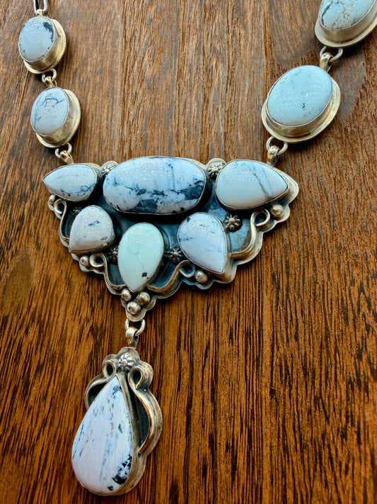 White Buffalo stone Flower Lariat