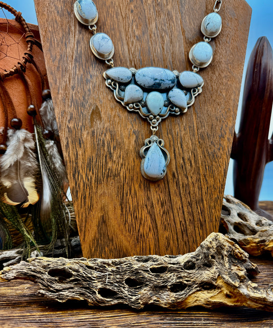 White Buffalo stone Flower Lariat