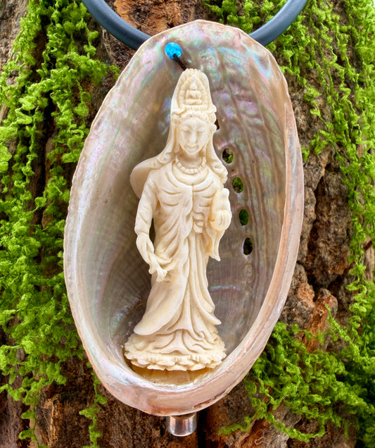 Quan Yin Bone & Shell Pendant