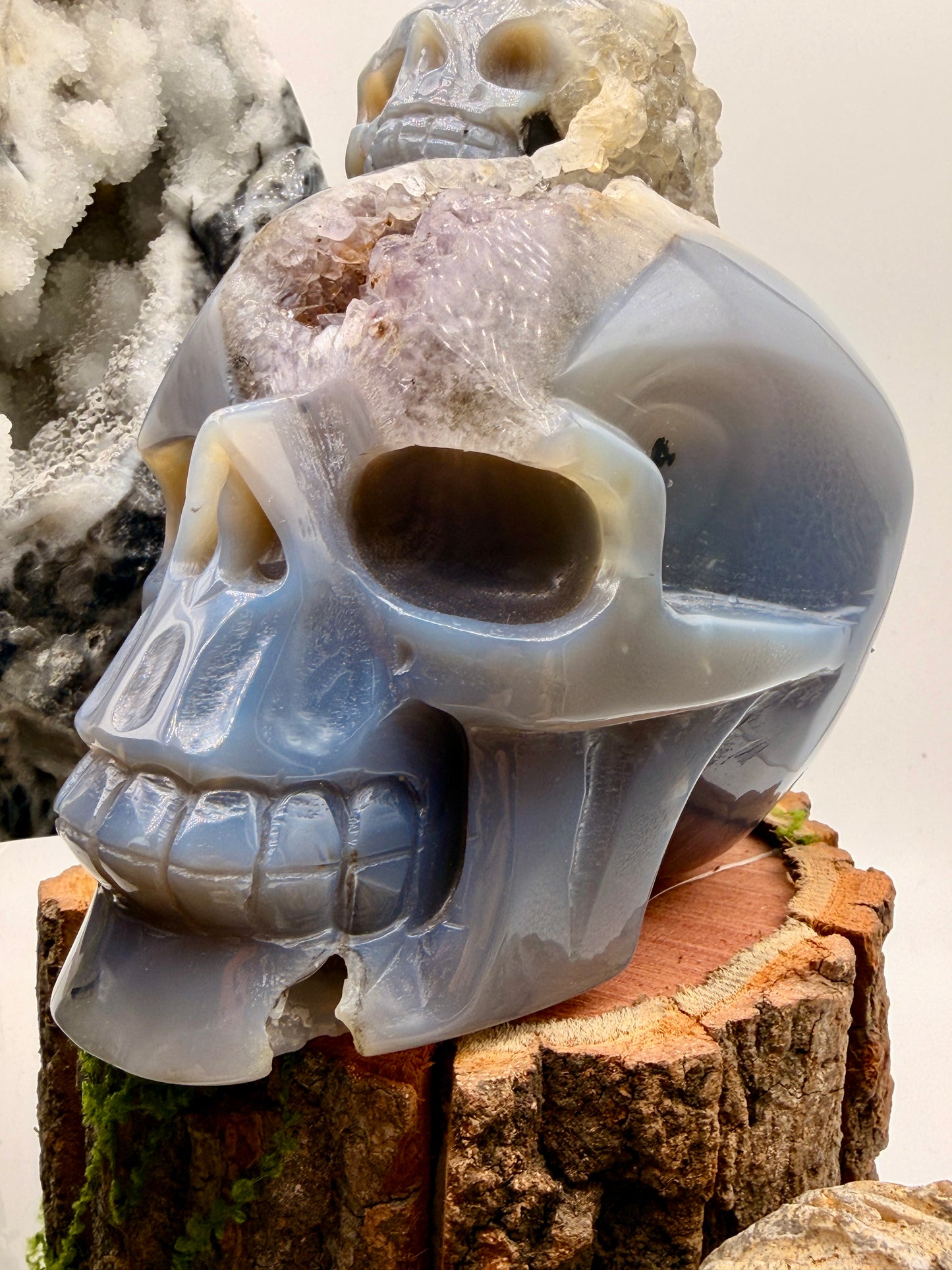 Amethyst Druzy Blue chalcedony Skull