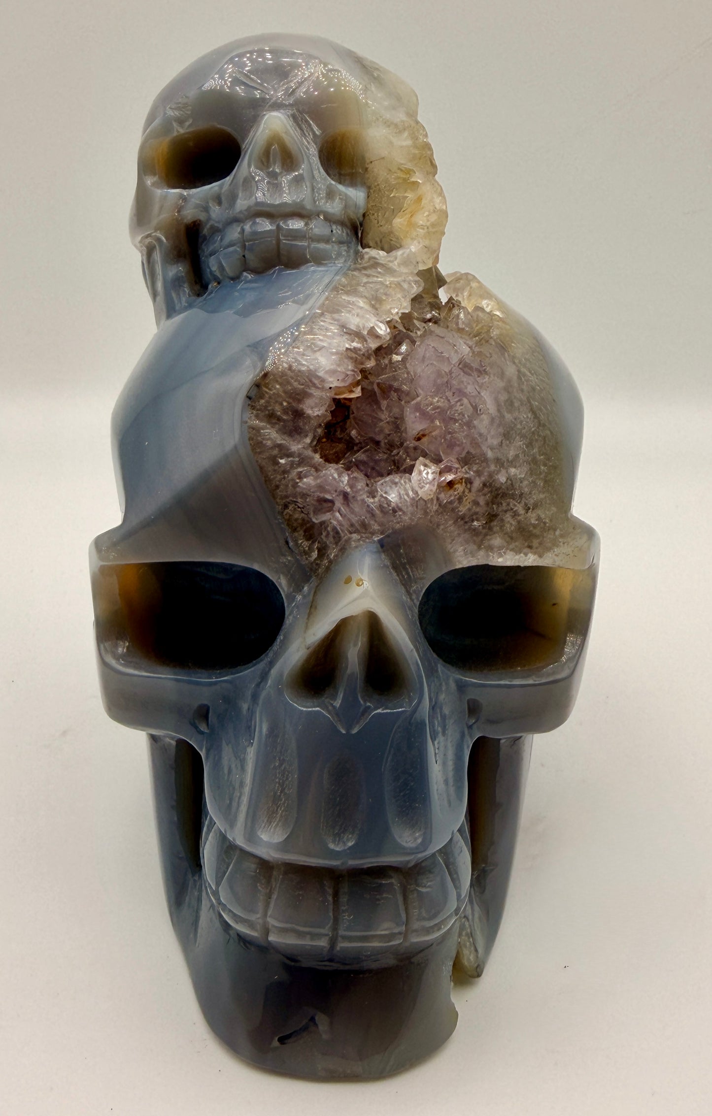 Amethyst Druzy Blue chalcedony Skull
