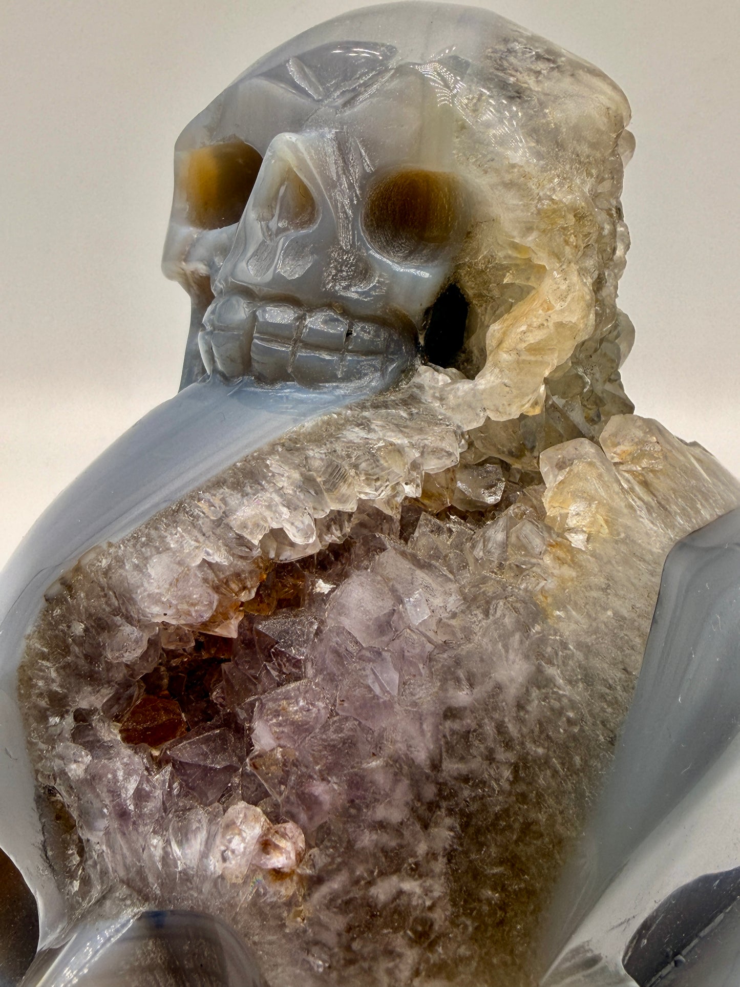 Amethyst Druzy Blue chalcedony Skull