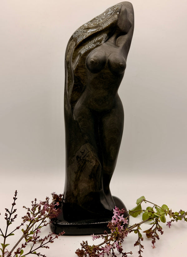 Golden Sheen Obsidian Goddess Statue
