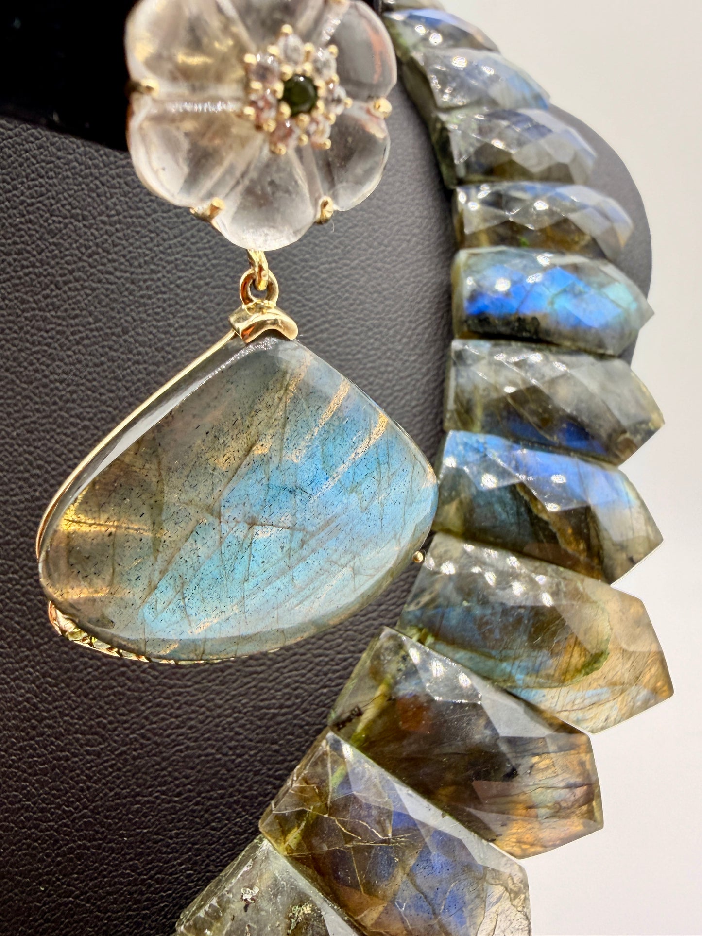 Labradorite, Green Tourmaline, and Quartz Stud Earrings