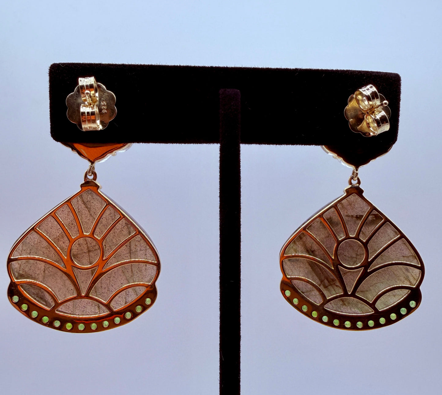 Labradorite, Green Tourmaline, and Quartz Stud Earrings