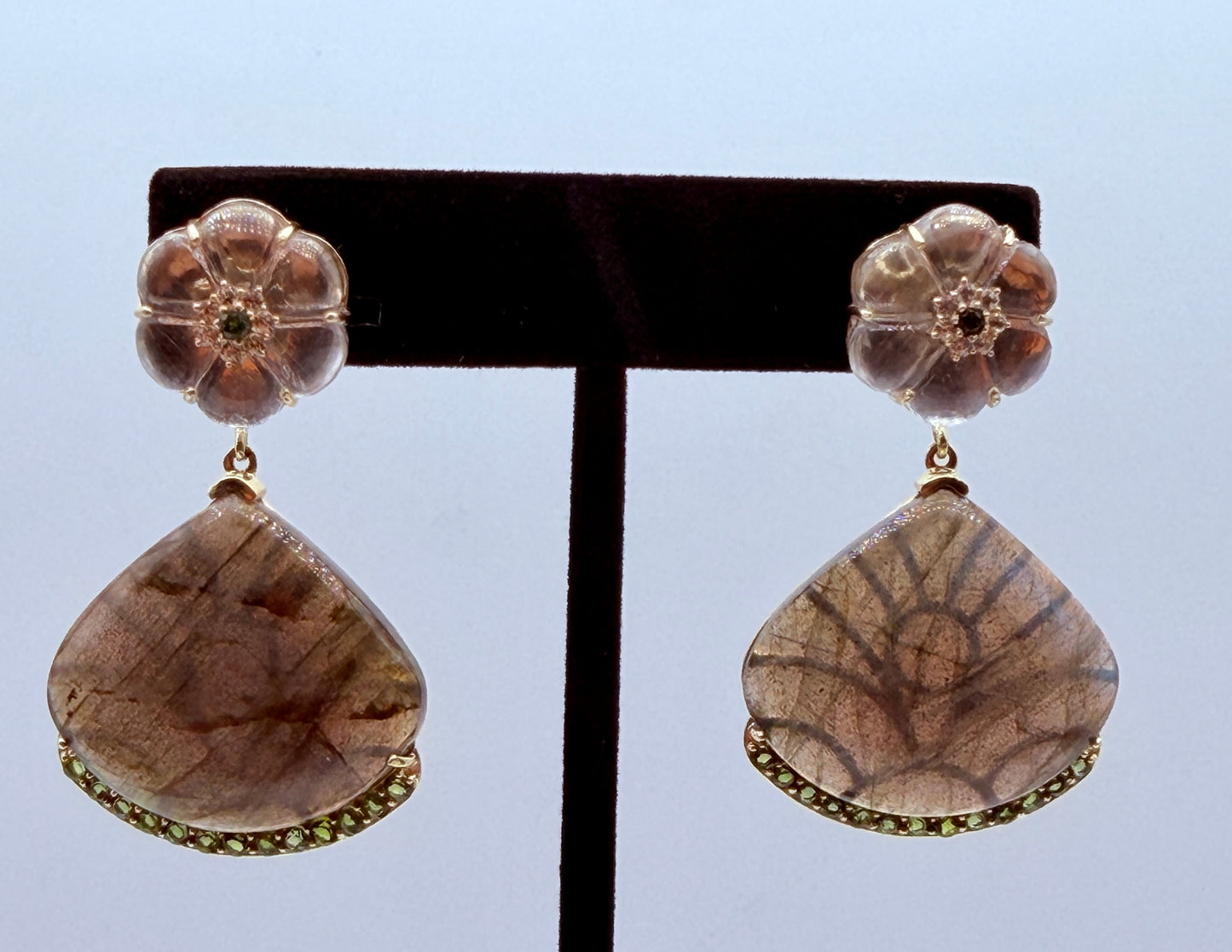 Labradorite, Green Tourmaline, and Quartz Stud Earrings