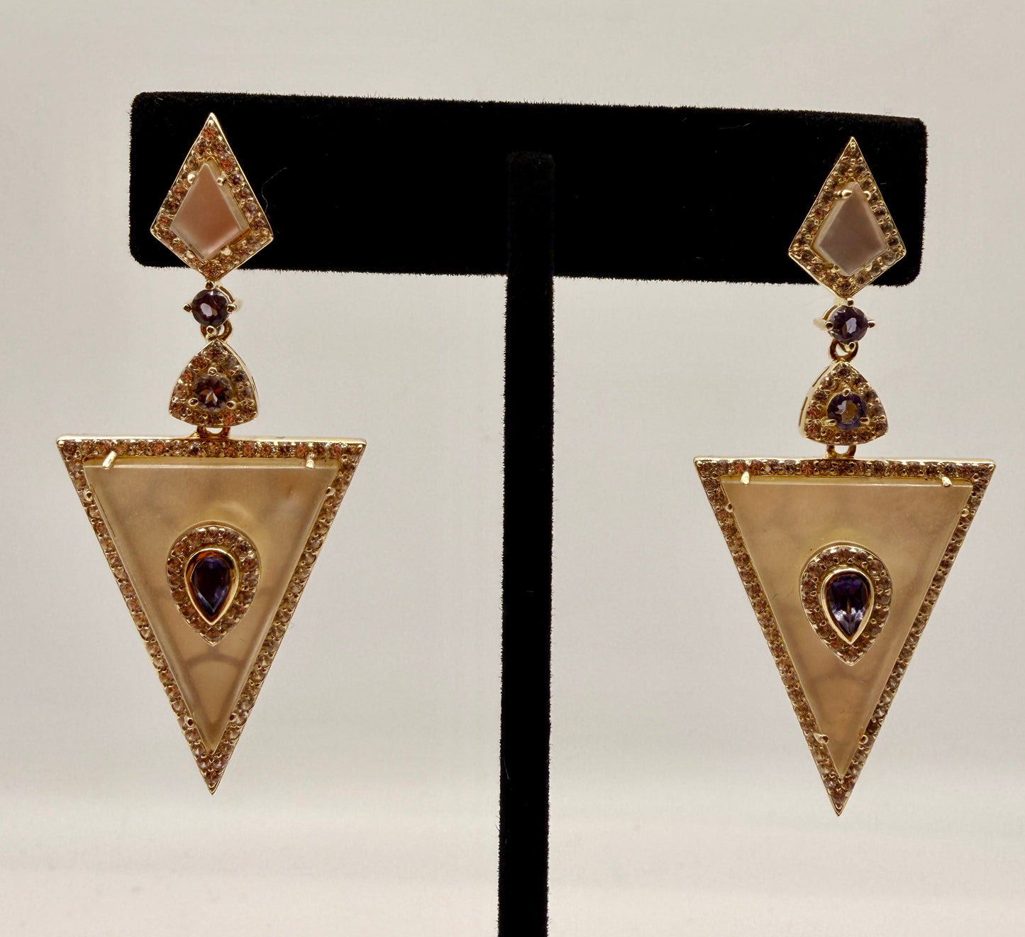 Mother of Pearl, Zircon, and Iolite Stud Earrings