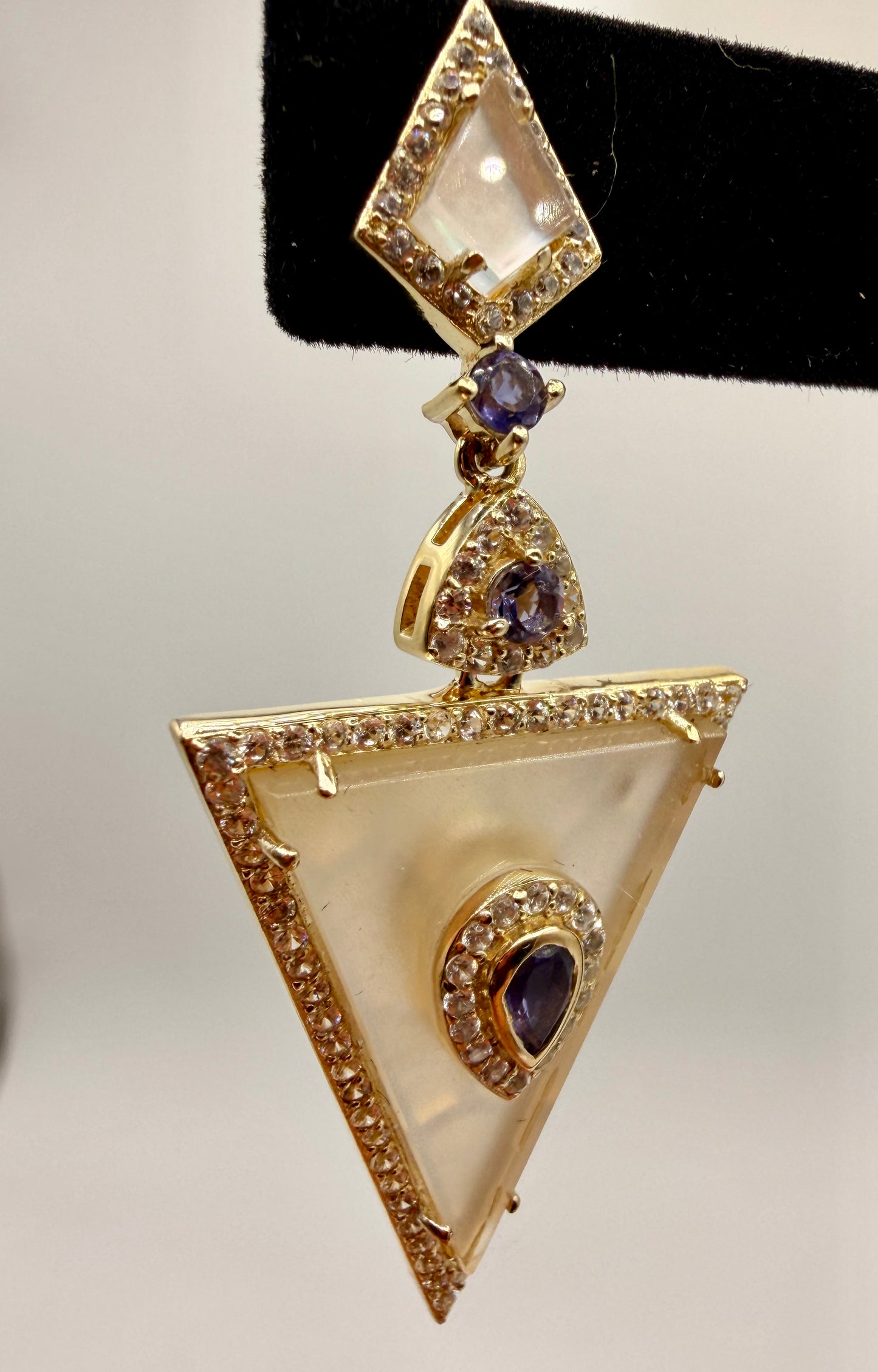 Mother of Pearl, Zircon, and Iolite Stud Earrings