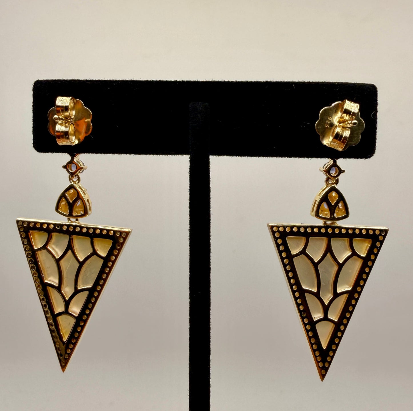 Mother of Pearl, Zircon, and Iolite Stud Earrings