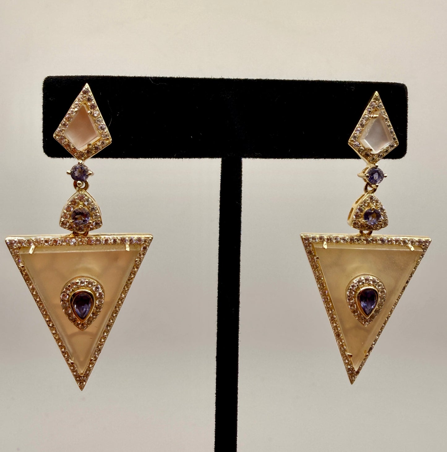 Mother of Pearl, Zircon, and Iolite Stud Earrings