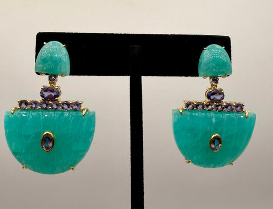 Amazonite and Iolite Stud Earrings