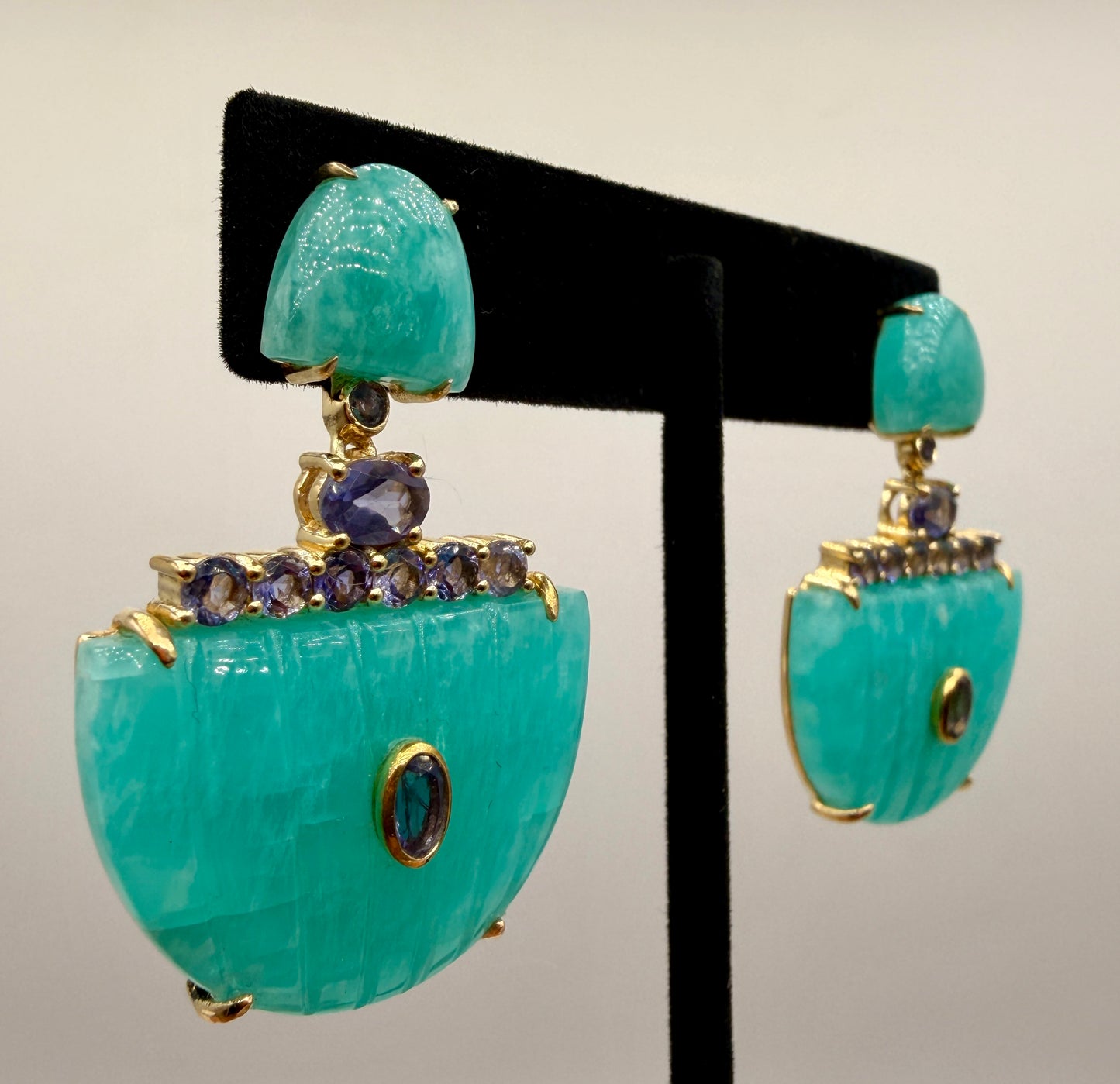 Amazonite and Iolite Stud Earrings