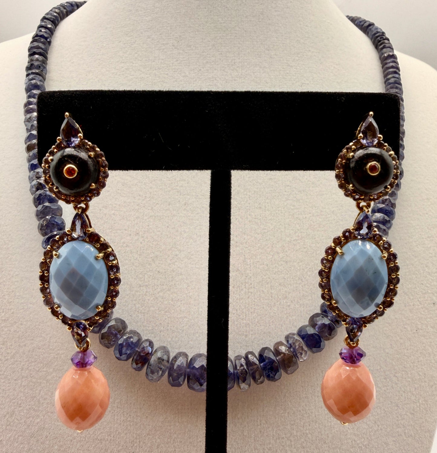 Amethyst, Blue Opal, and Tourmaline Stud Earrings