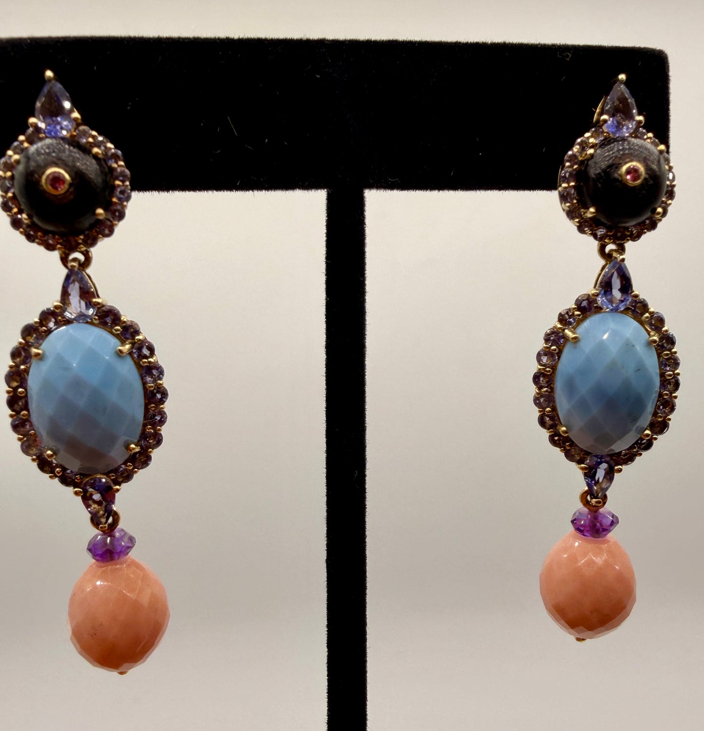 Amethyst, Blue Opal, and Tourmaline Stud Earrings