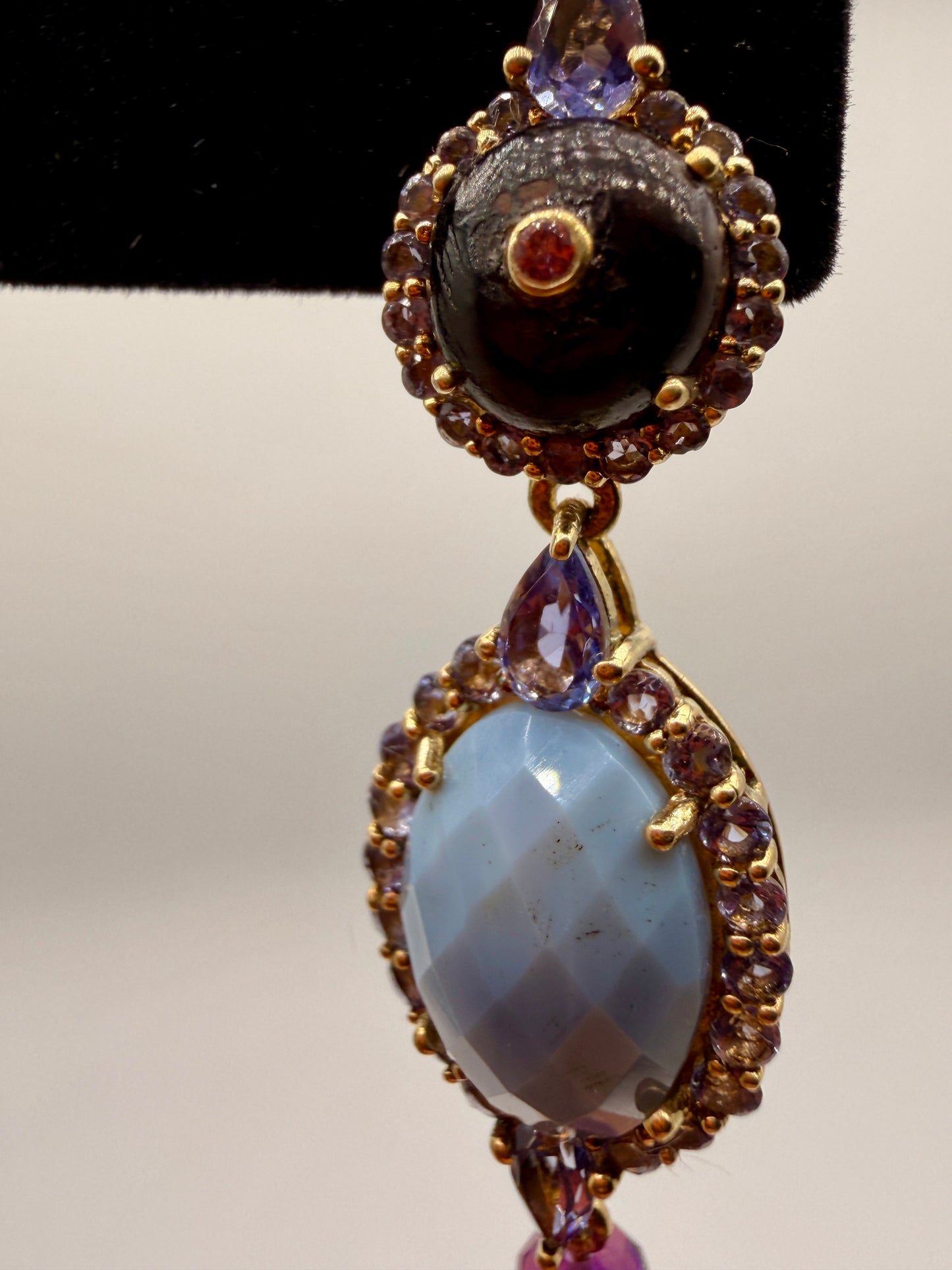 Amethyst, Blue Opal, and Tourmaline Stud Earrings