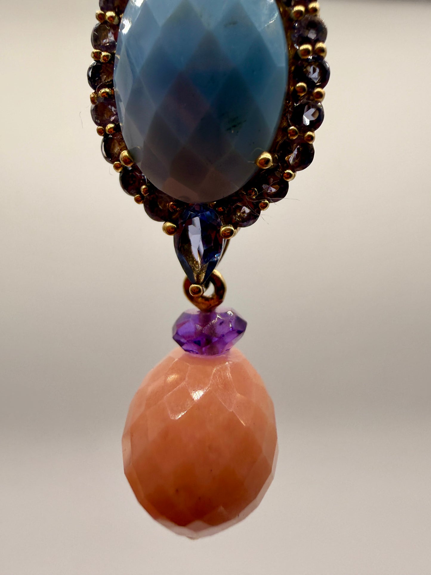Amethyst, Blue Opal, and Tourmaline Stud Earrings