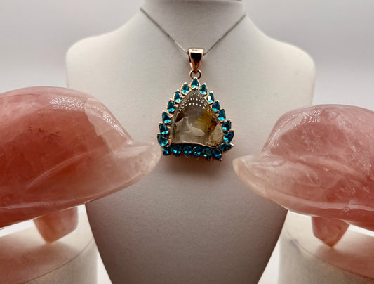 Whale Intaglio Quartz and Neon Blue Apatite Pendant