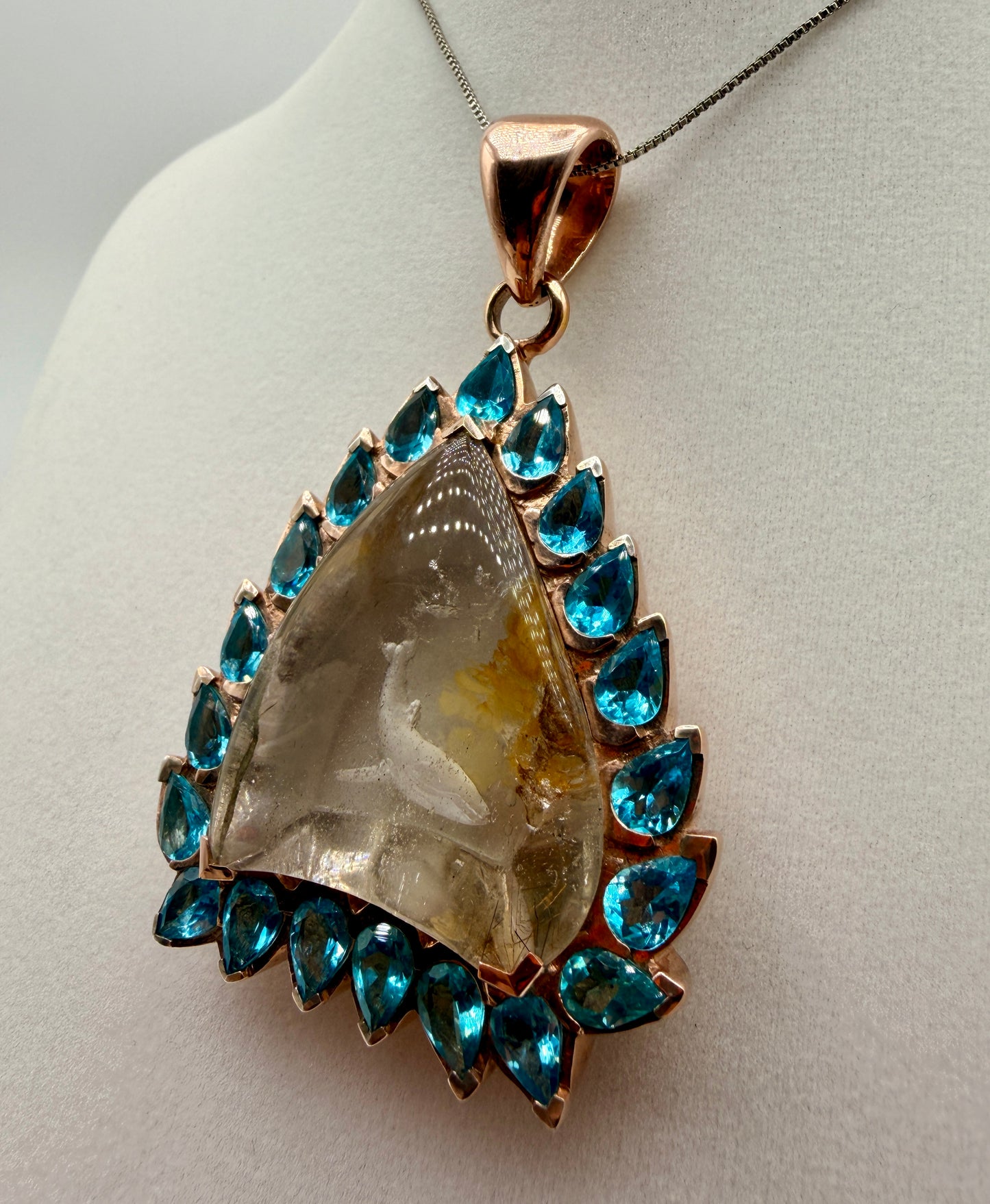 Whale Intaglio Quartz and Neon Blue Apatite Pendant