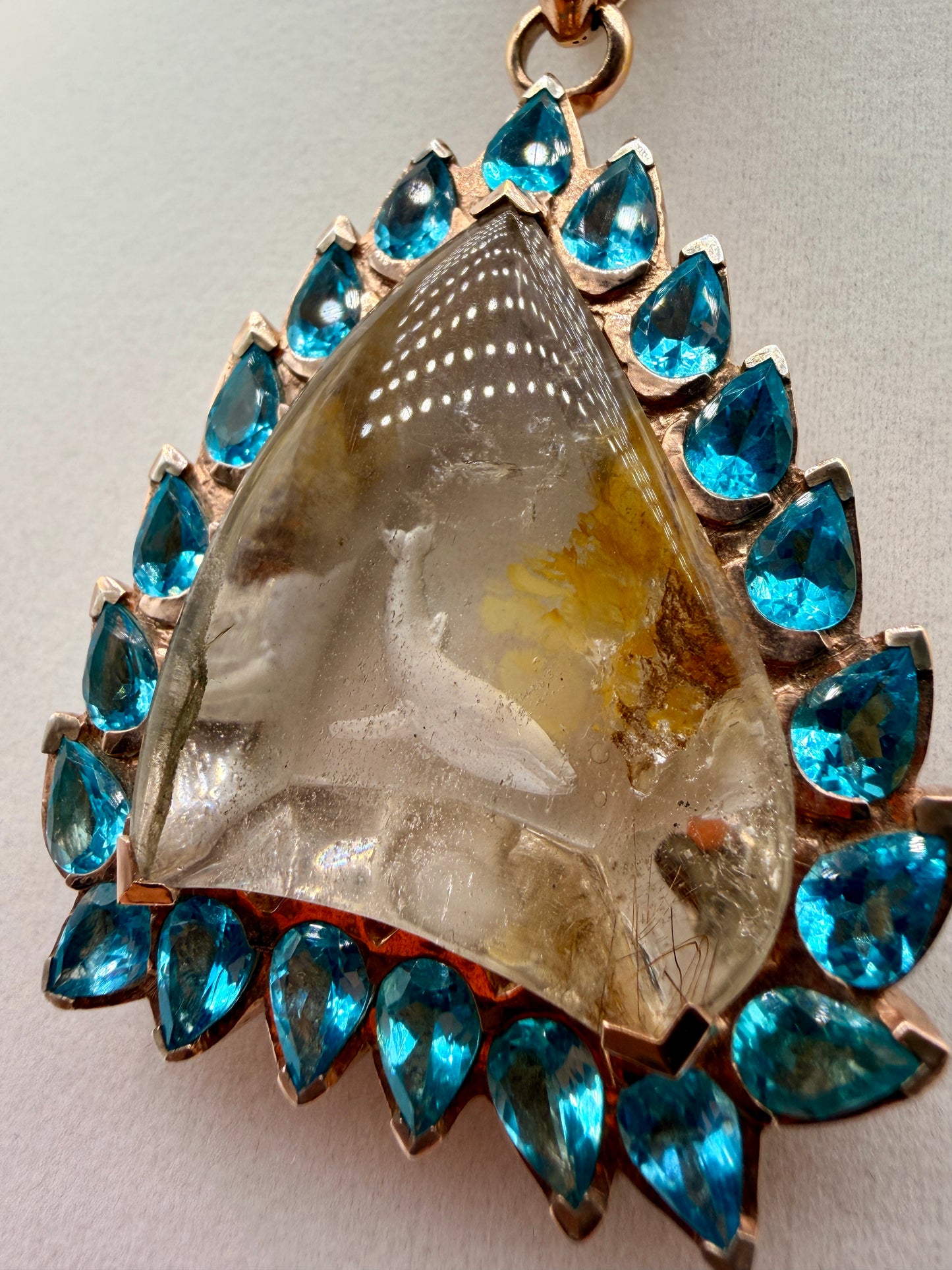 Whale Intaglio Quartz and Neon Blue Apatite Pendant