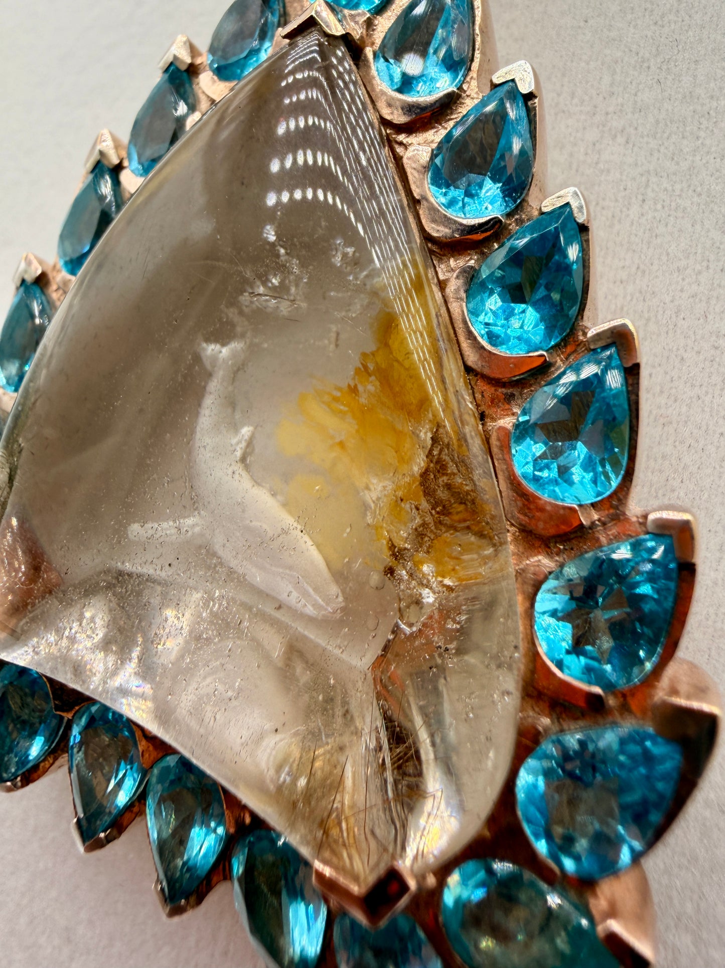 Whale Intaglio Quartz and Neon Blue Apatite Pendant