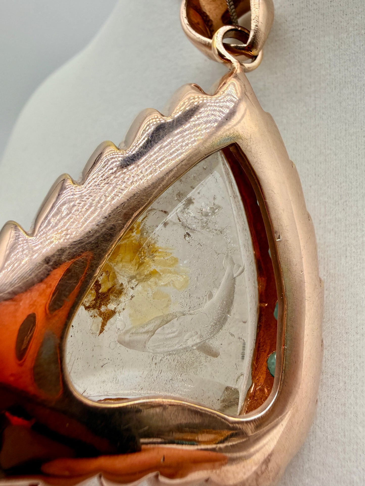 Whale Intaglio Quartz and Neon Blue Apatite Pendant