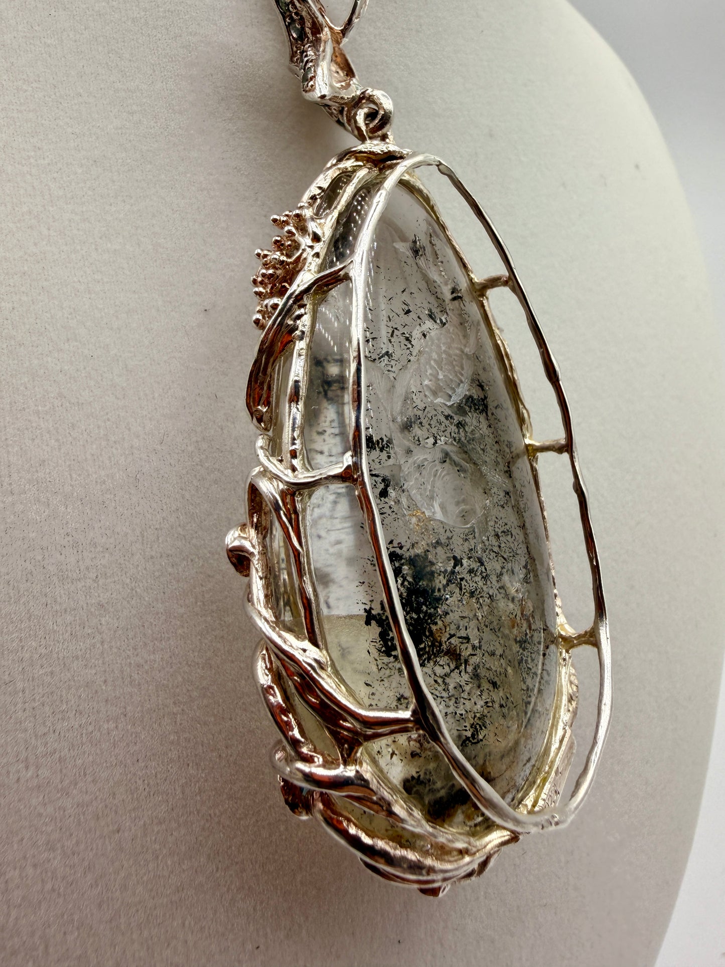 Coy Fish Intaglio Quartz, Sapphire, and Aquamarine Pendant