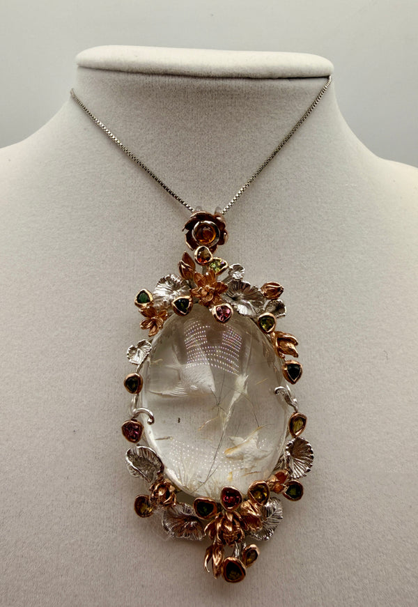 Angelfish Intaglio Quartz, Tourmaline, and Sapphire Pendant