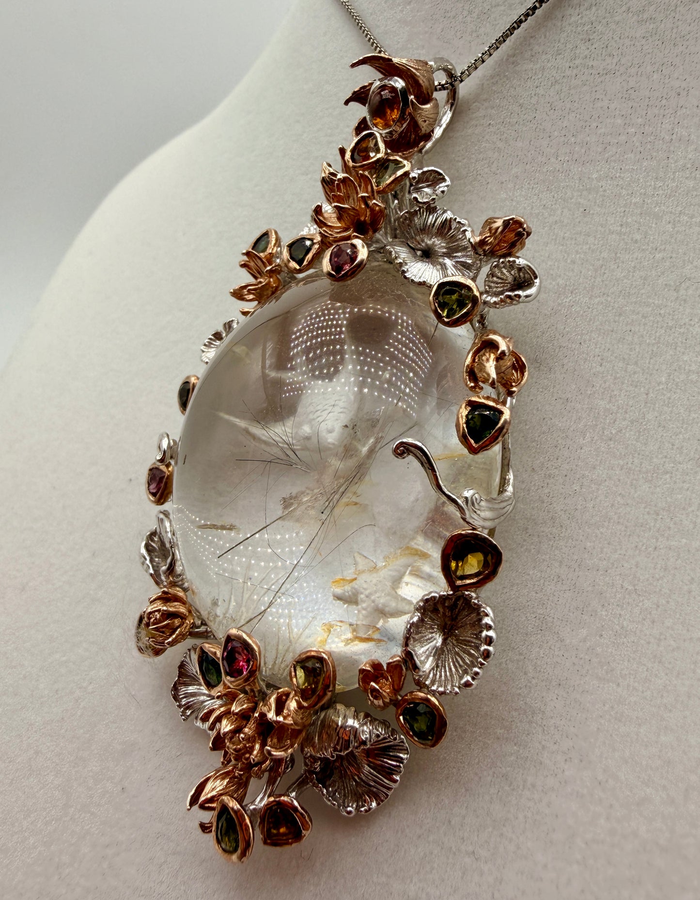 Angelfish Intaglio Quartz, Tourmaline, and Sapphire Pendant