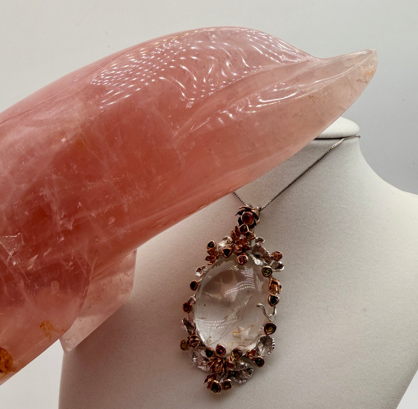 Angelfish Intaglio Quartz, Tourmaline, and Sapphire Pendant