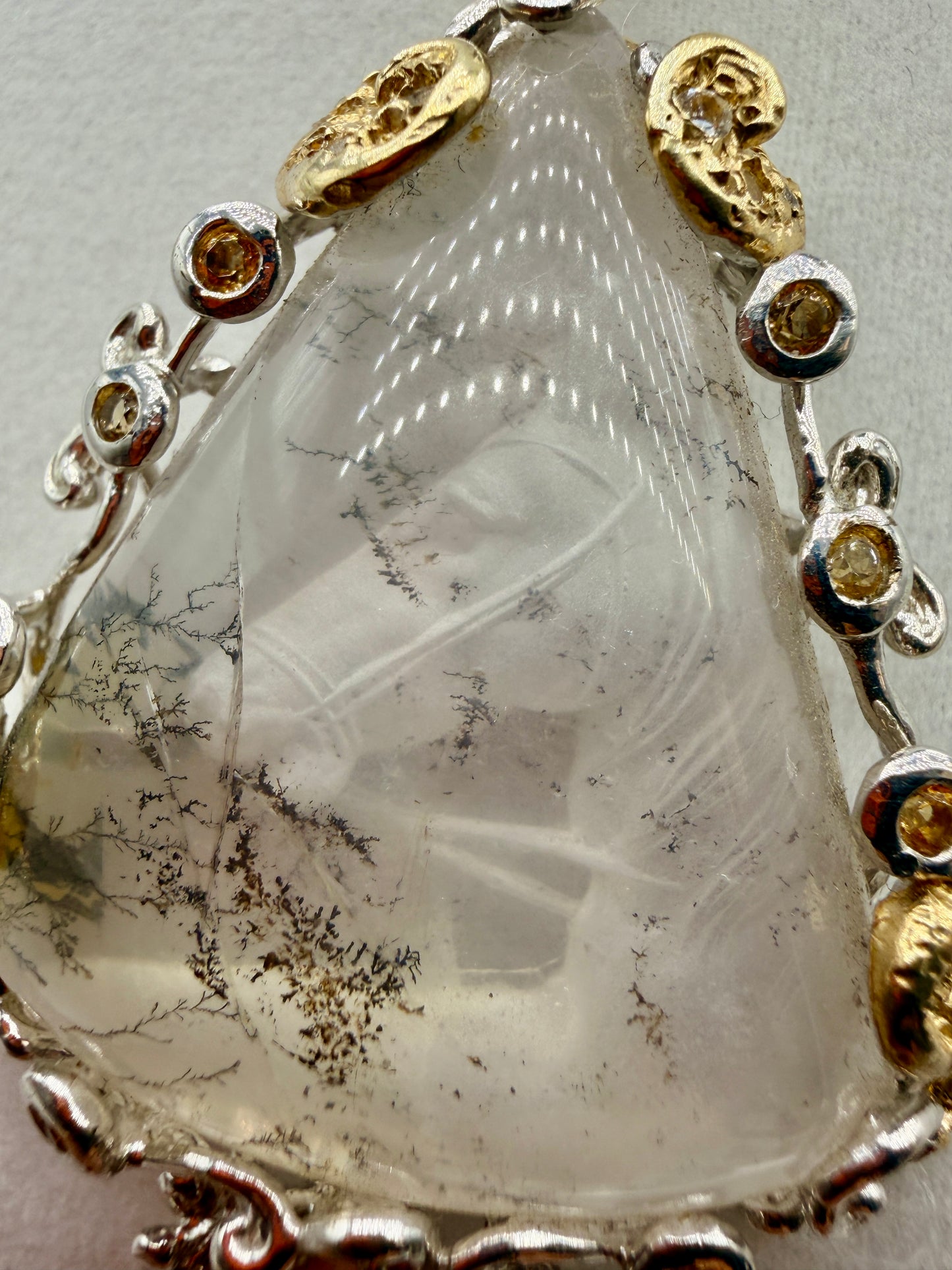 Horse Intaglio Dendritic Quartz and Citrine Pendant