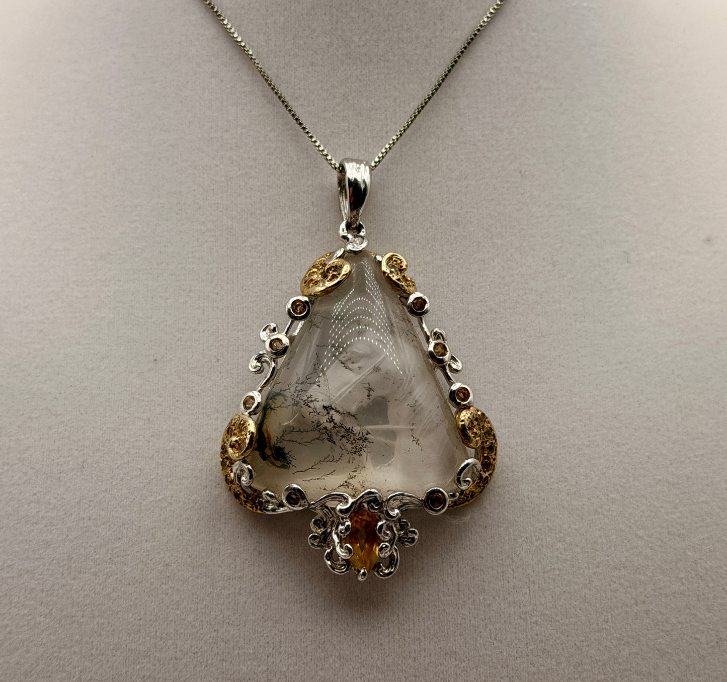 Horse Intaglio Dendritic Quartz and Citrine Pendant