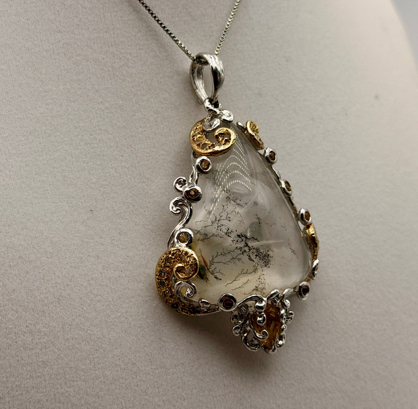 Horse Intaglio Dendritic Quartz and Citrine Pendant