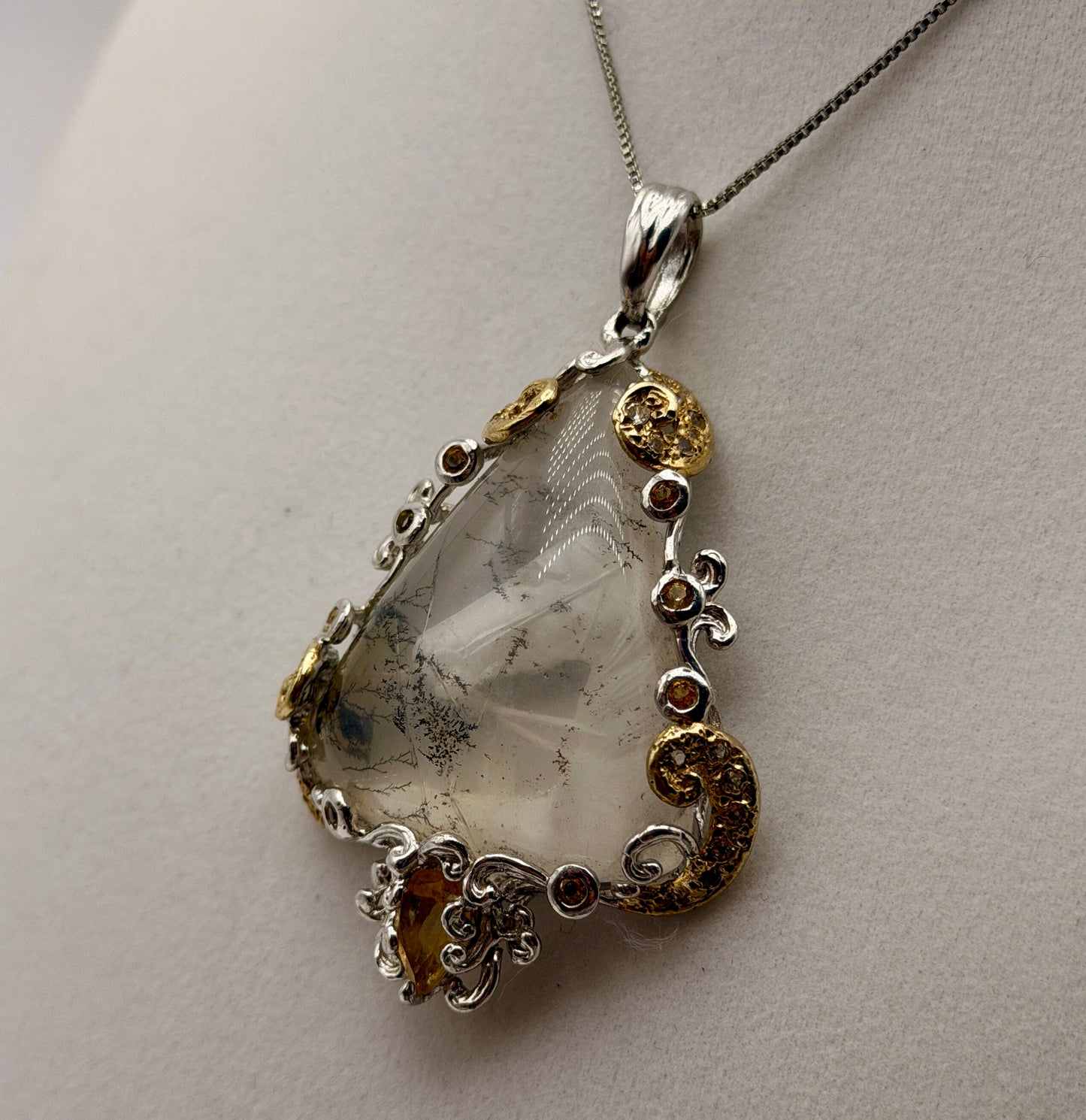 Horse Intaglio Dendritic Quartz and Citrine Pendant