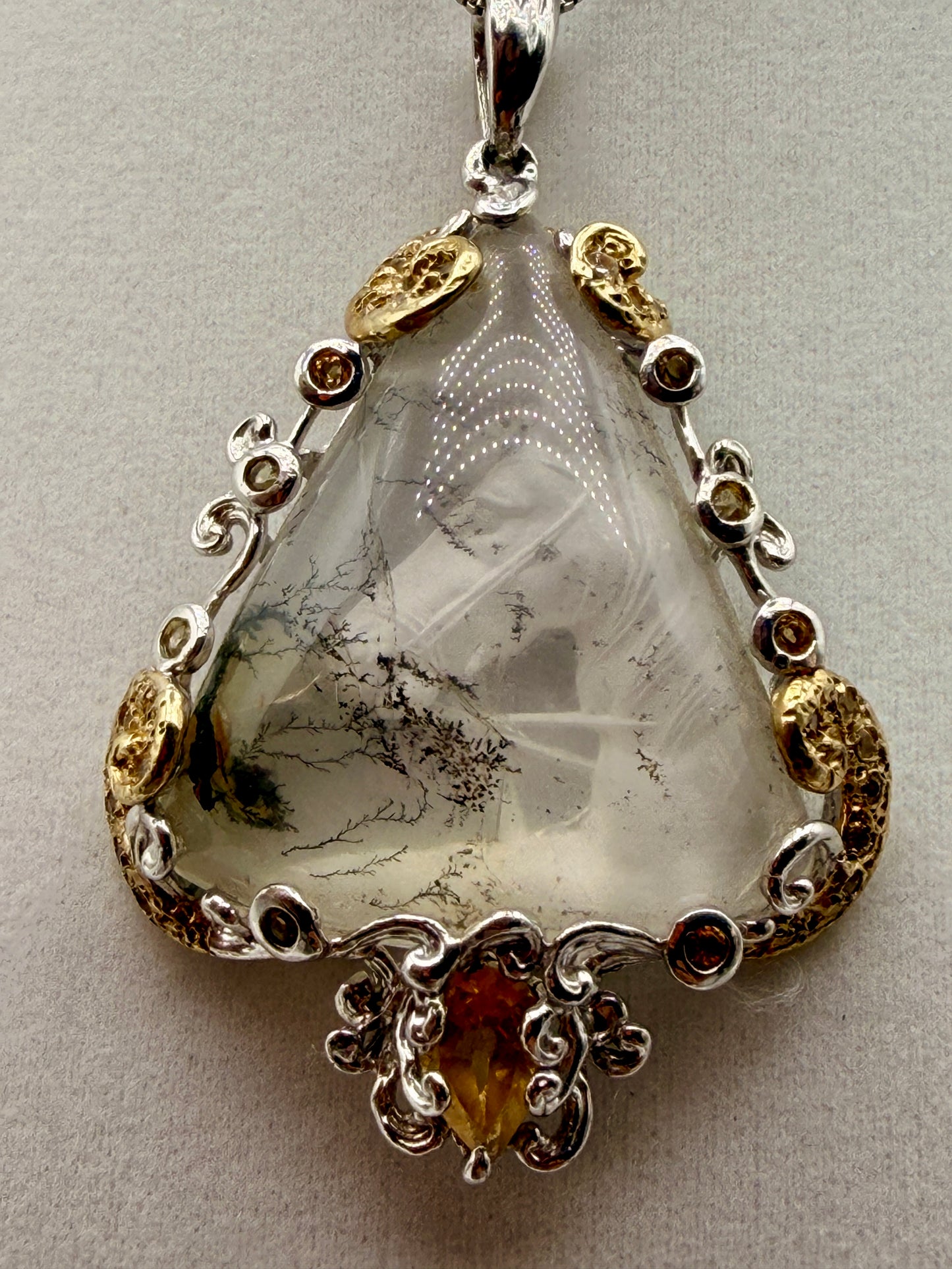 Horse Intaglio Dendritic Quartz and Citrine Pendant