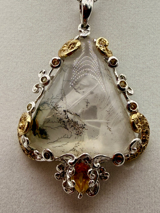 Horse Intaglio Dendritic Quartz and Citrine Pendant