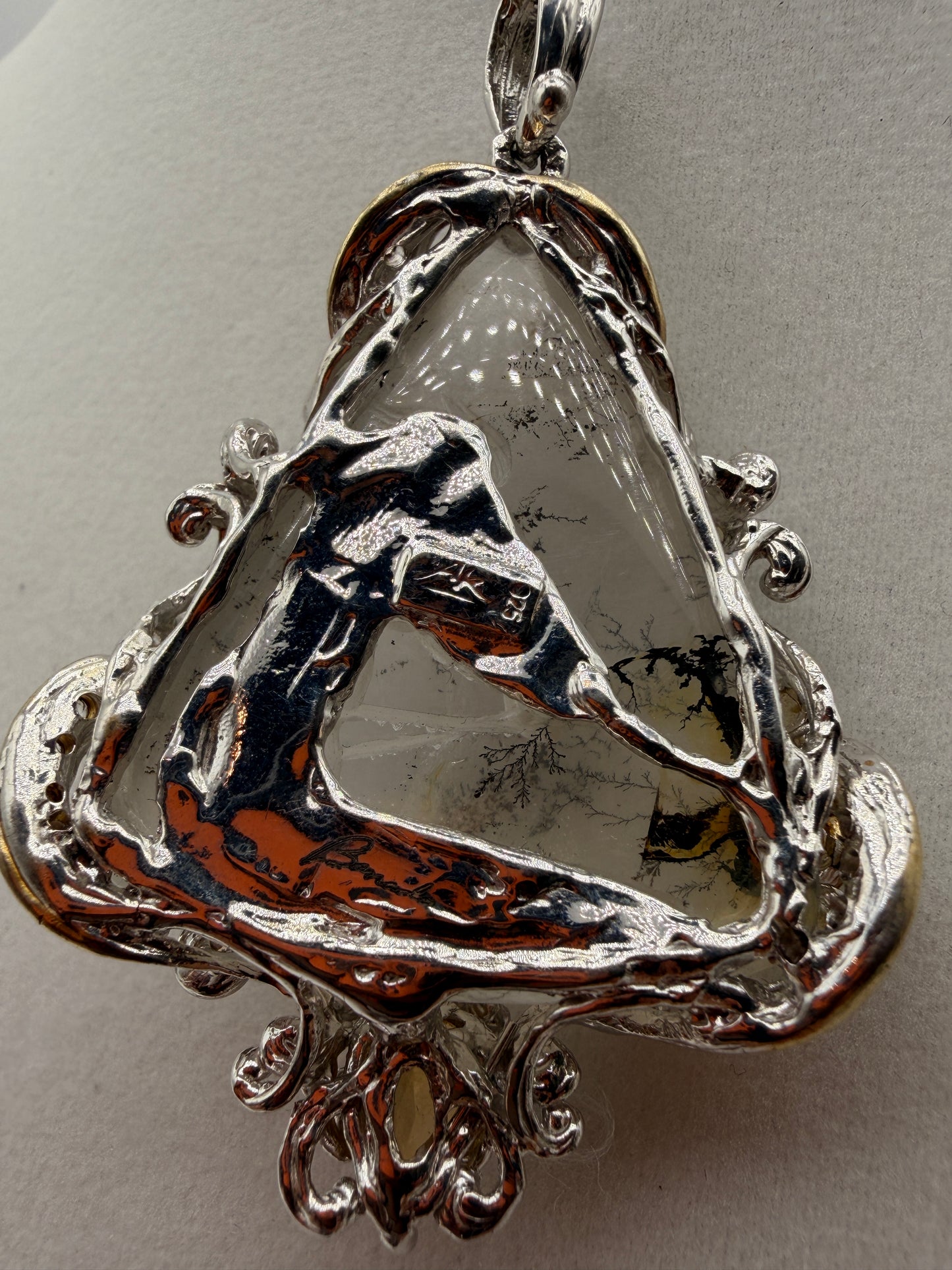Horse Intaglio Dendritic Quartz and Citrine Pendant