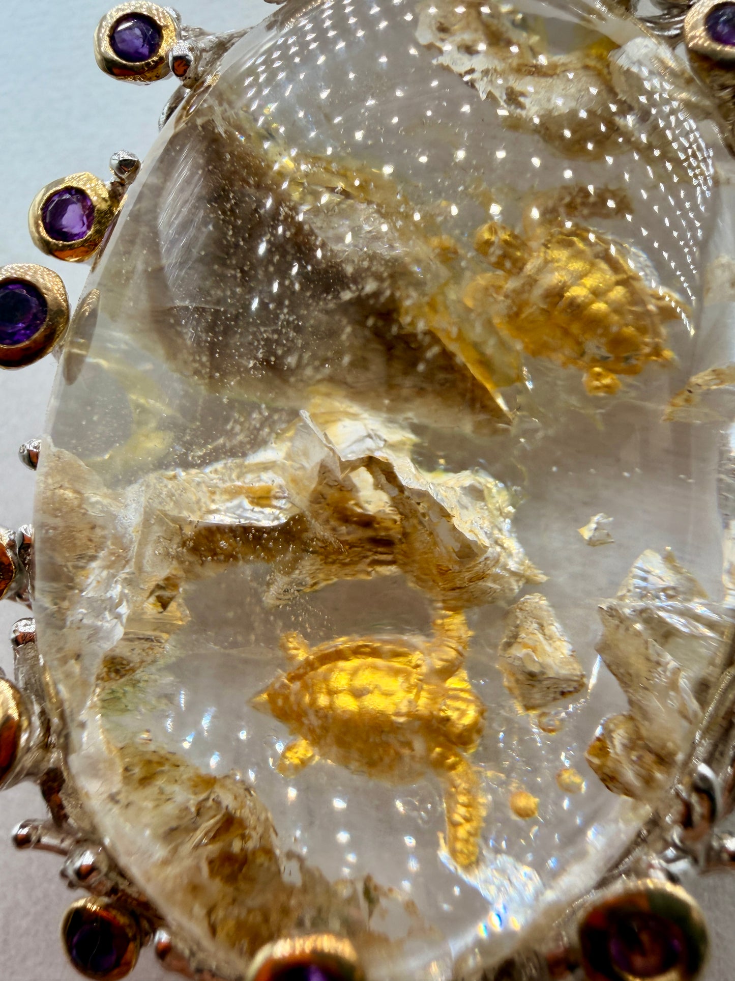 Sea Turtles Intaglio Quartz and Amethyst Pendant