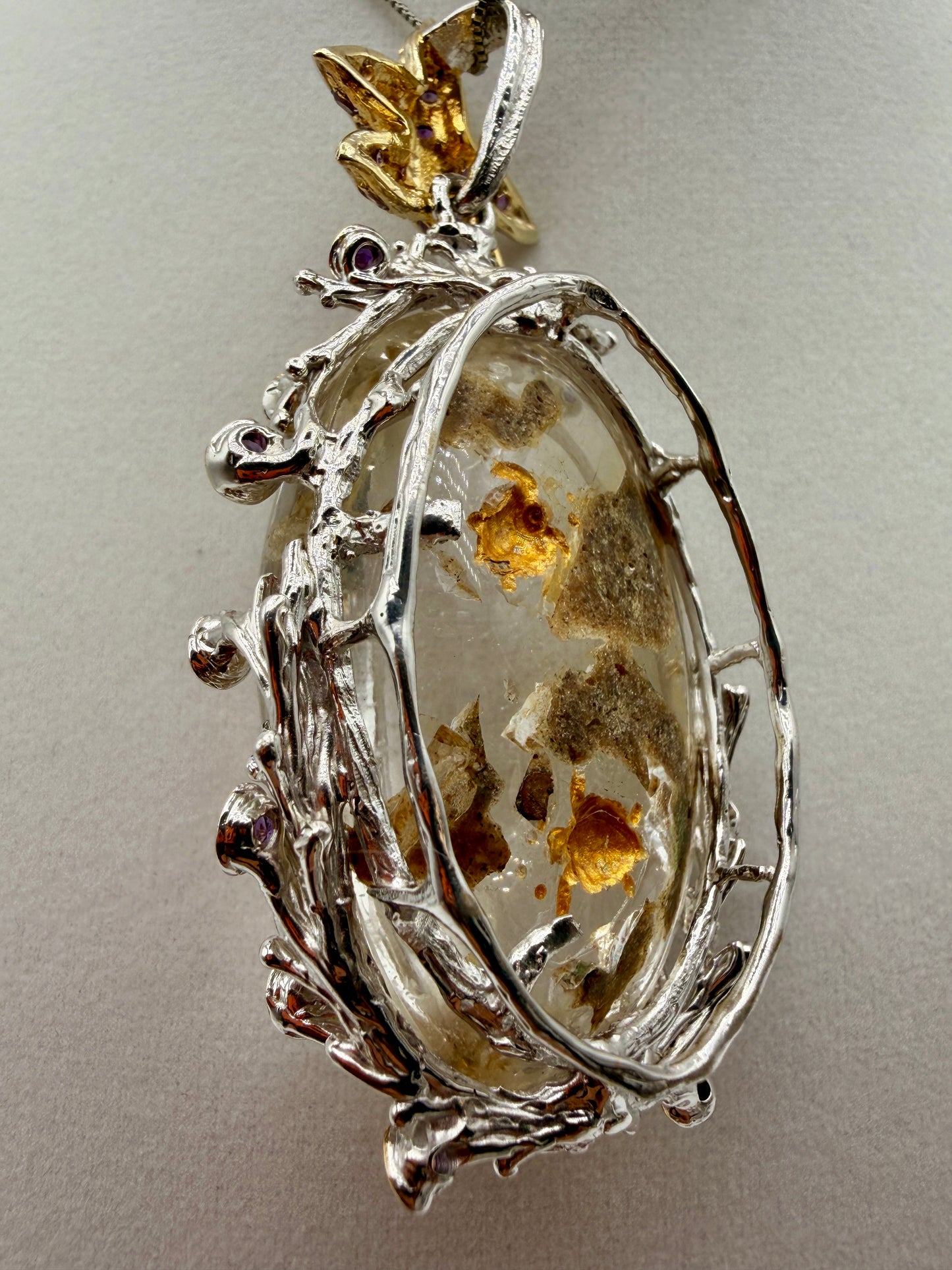 Sea Turtles Intaglio Quartz and Amethyst Pendant