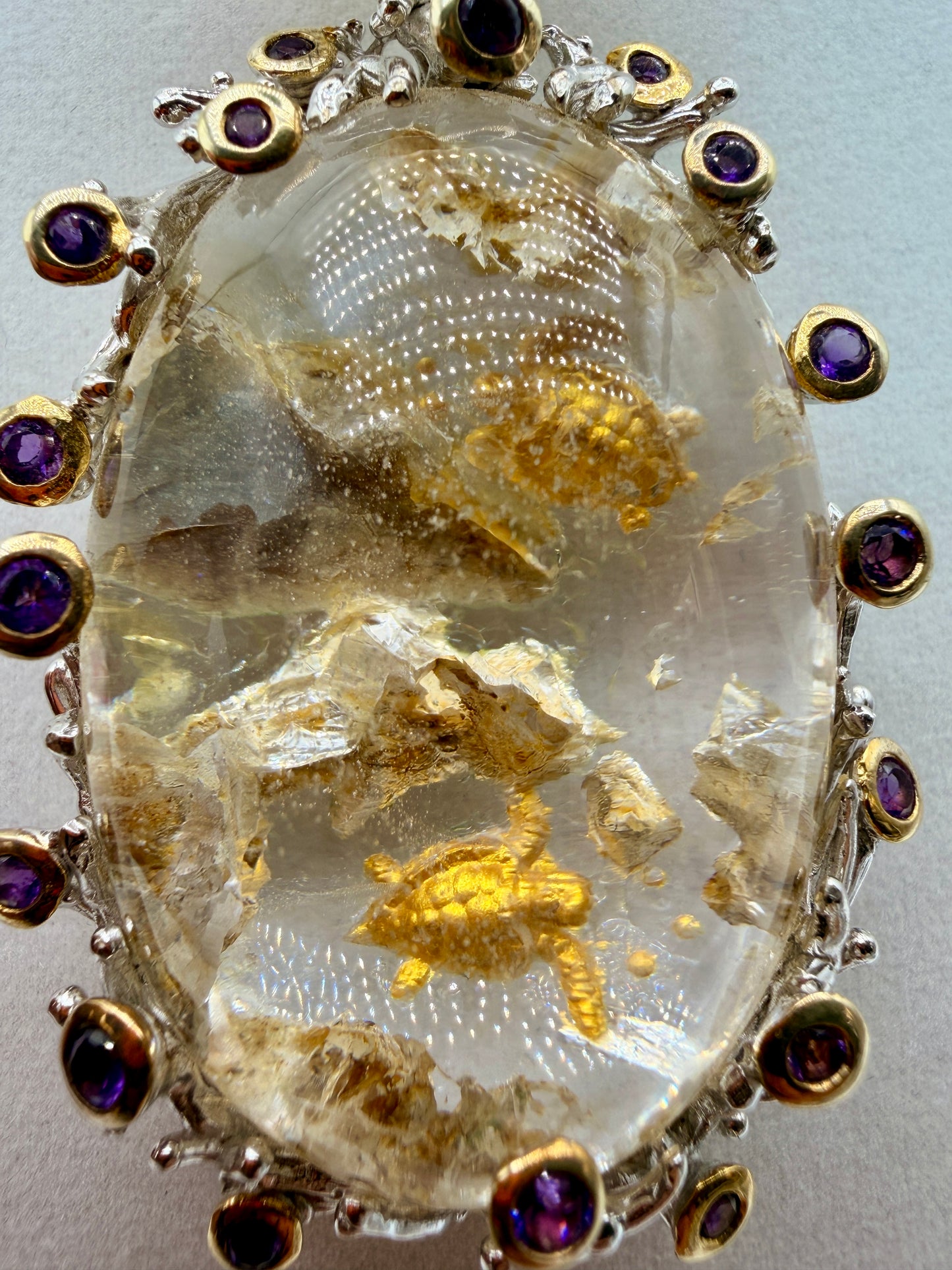 Sea Turtles Intaglio Quartz and Amethyst Pendant