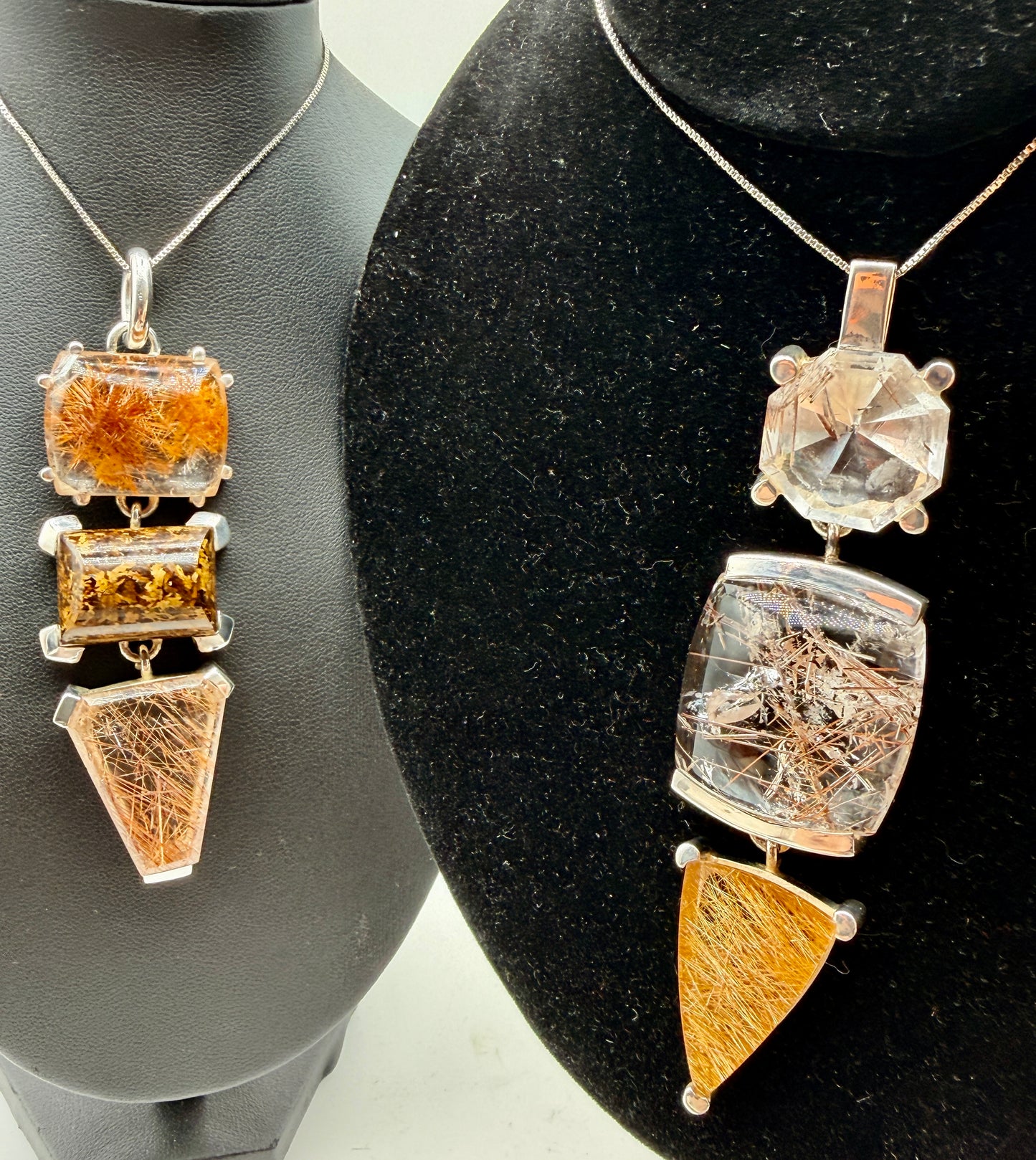 Rainbow Rutile in Quartz Pendants
