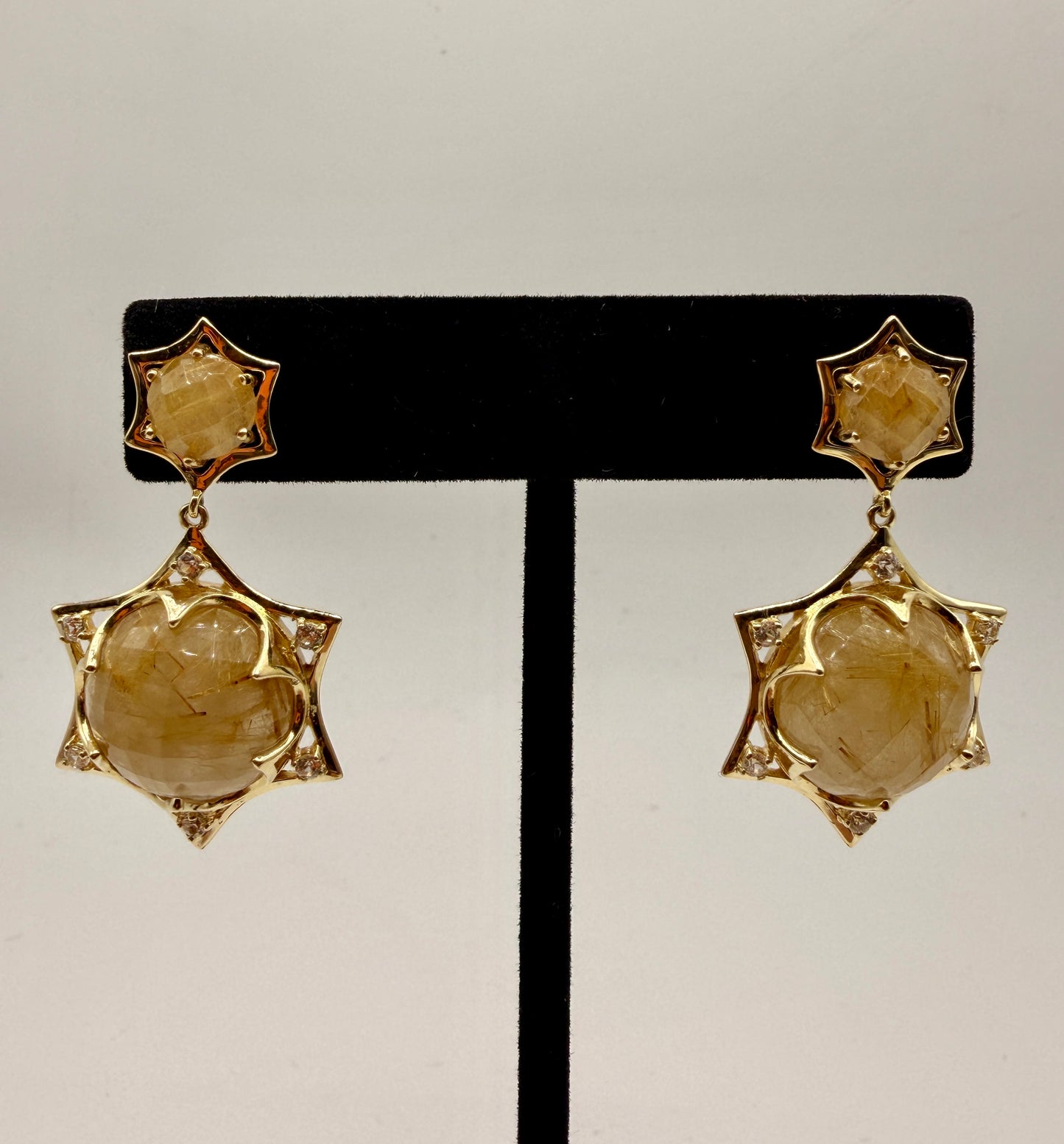 Gold Rutile in Quartz and Zircon Stud Earrings