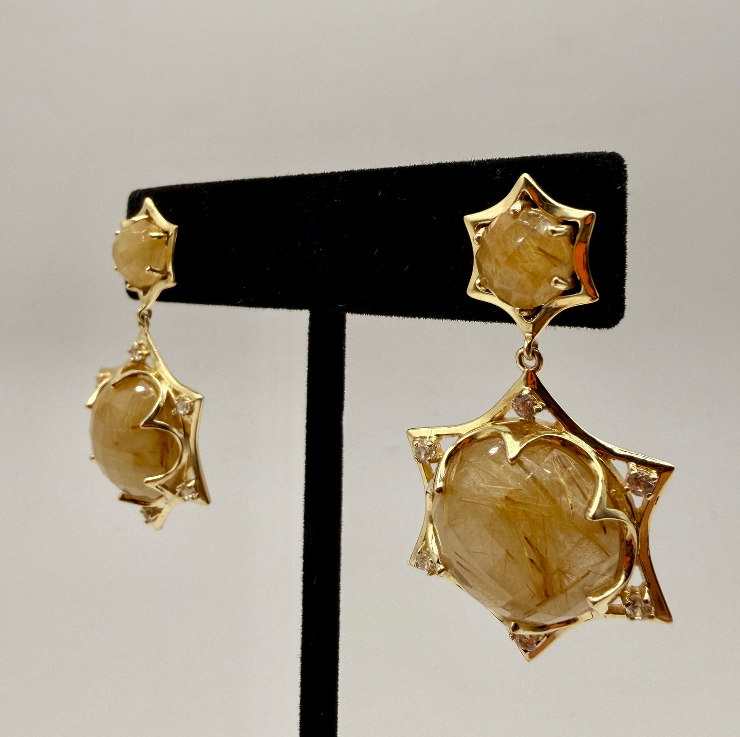 Gold Rutile in Quartz and Zircon Stud Earrings