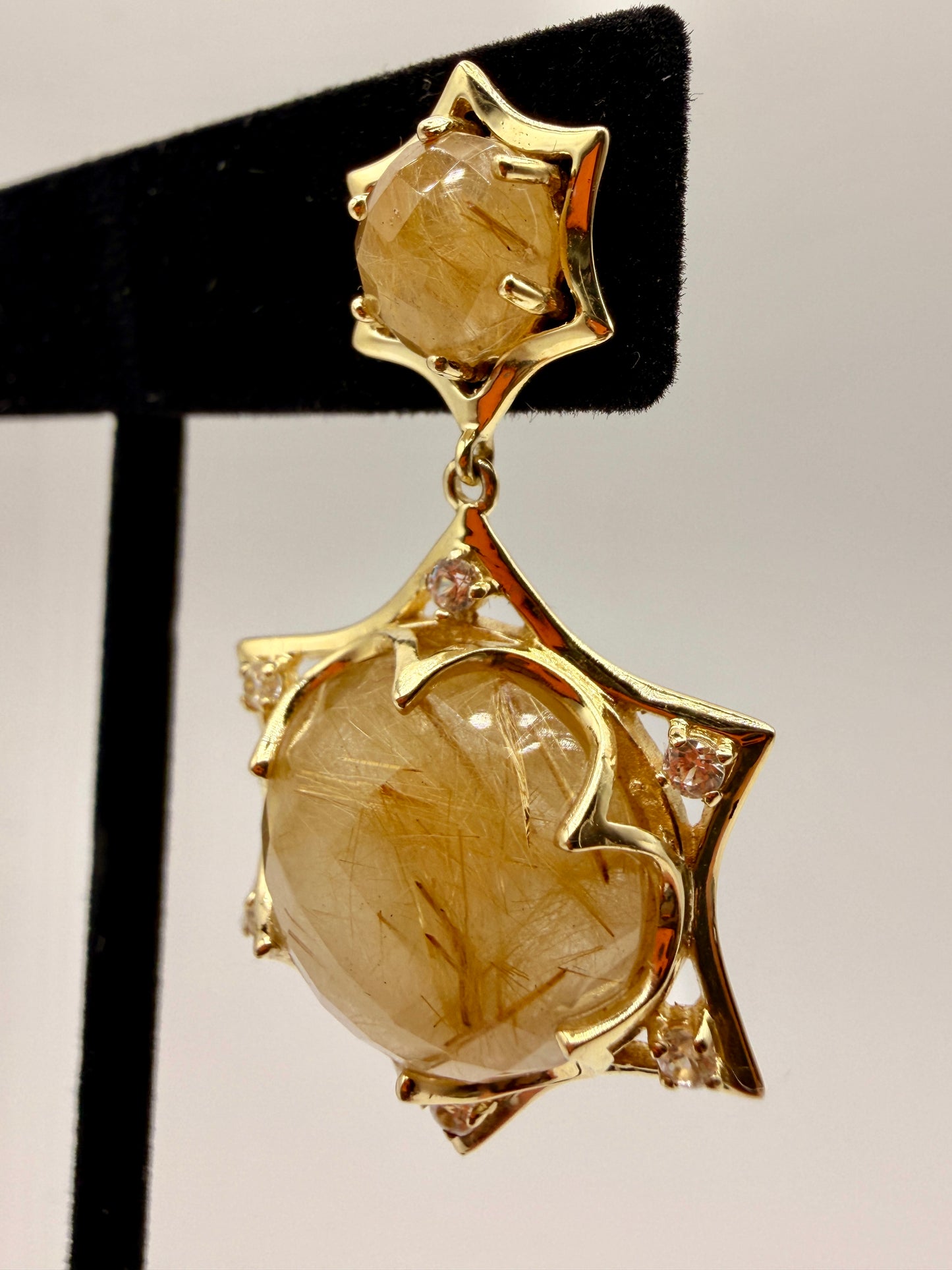 Gold Rutile in Quartz and Zircon Stud Earrings