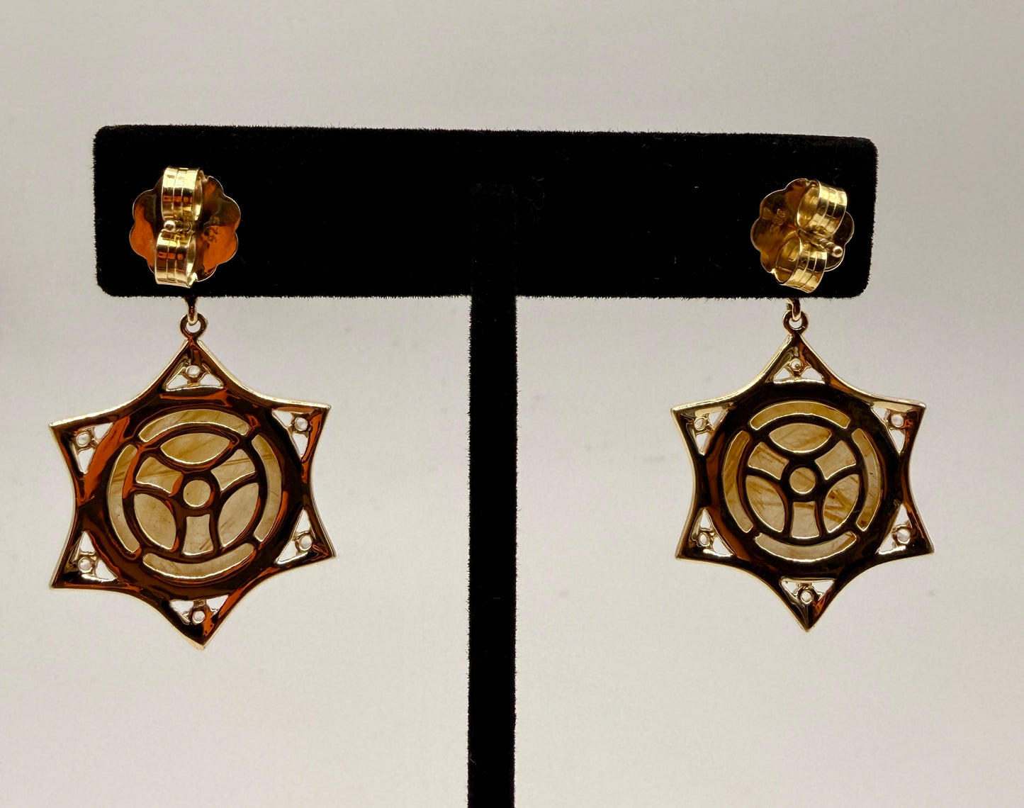 Gold Rutile in Quartz and Zircon Stud Earrings