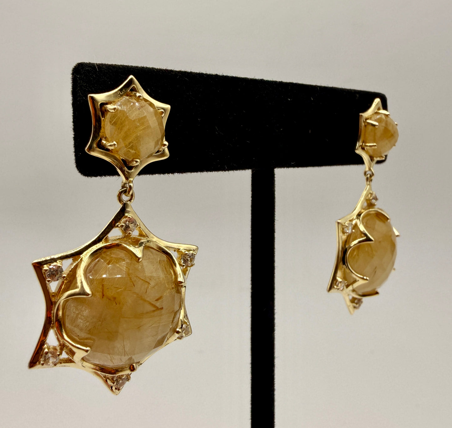 Gold Rutile in Quartz and Zircon Stud Earrings