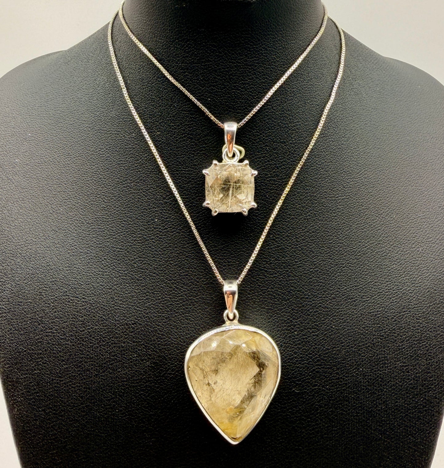 Gold Rutile in Quartz Pendants