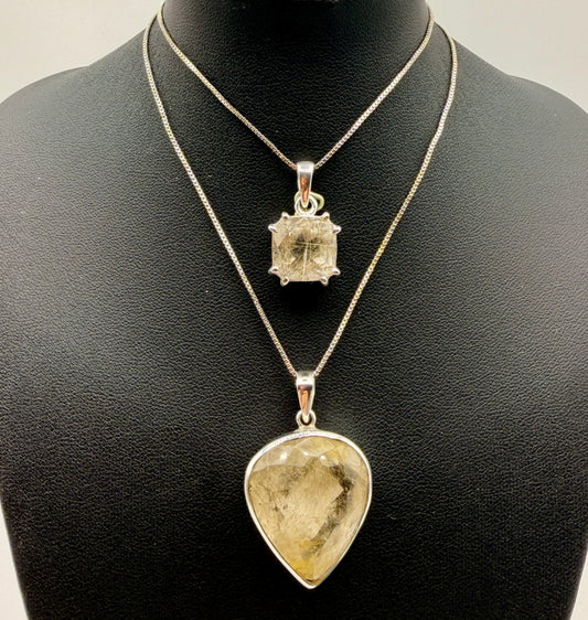 Gold Rutile in Quartz Pendants
